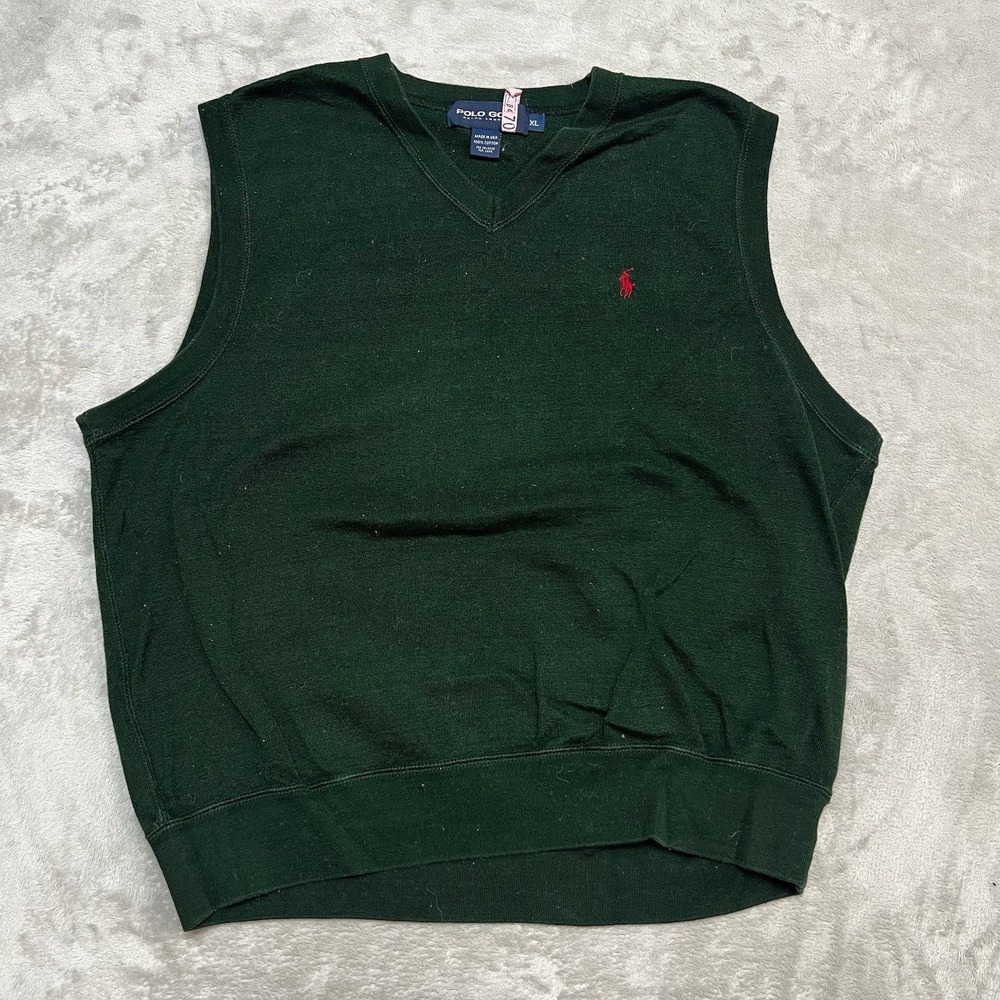 Vintage 90s Ralph Lauren Polo Golf Vest Mens Size XL Hunter Green Sweater